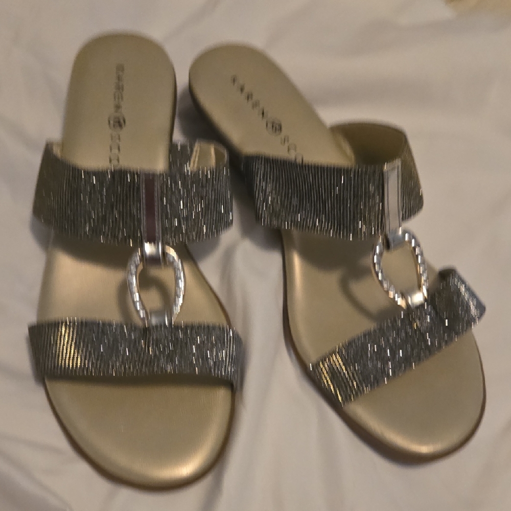 Karen Scott Silver Sandals with Shimmering Straps
